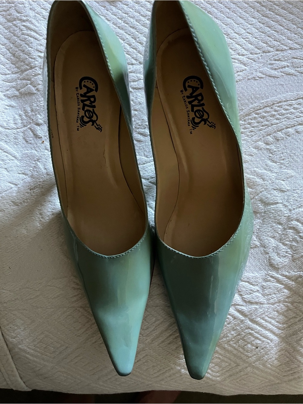 Carlos by Carlos Santana Glossy Teal Pointed-Toe Pumps